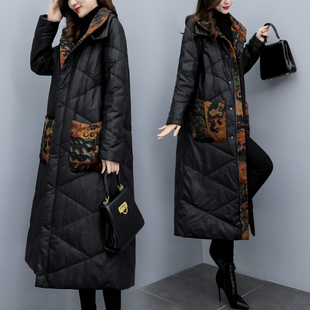 pu皮羽绒服女2025新款冬季大码女装中长款过膝白鸭绒加厚黑色外套