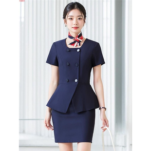 美容师工作服女夏短袖养生馆酒店前台职业西服套装薄款珠宝店工装