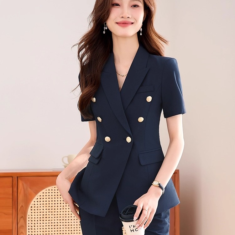 职业西装套装女夏季修身气质高级感短袖酒店前台珠宝店工作服外套