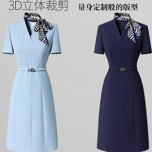 职业连衣裙女夏季款高级感气质收腰礼仪接待前台工装珠宝店工作服