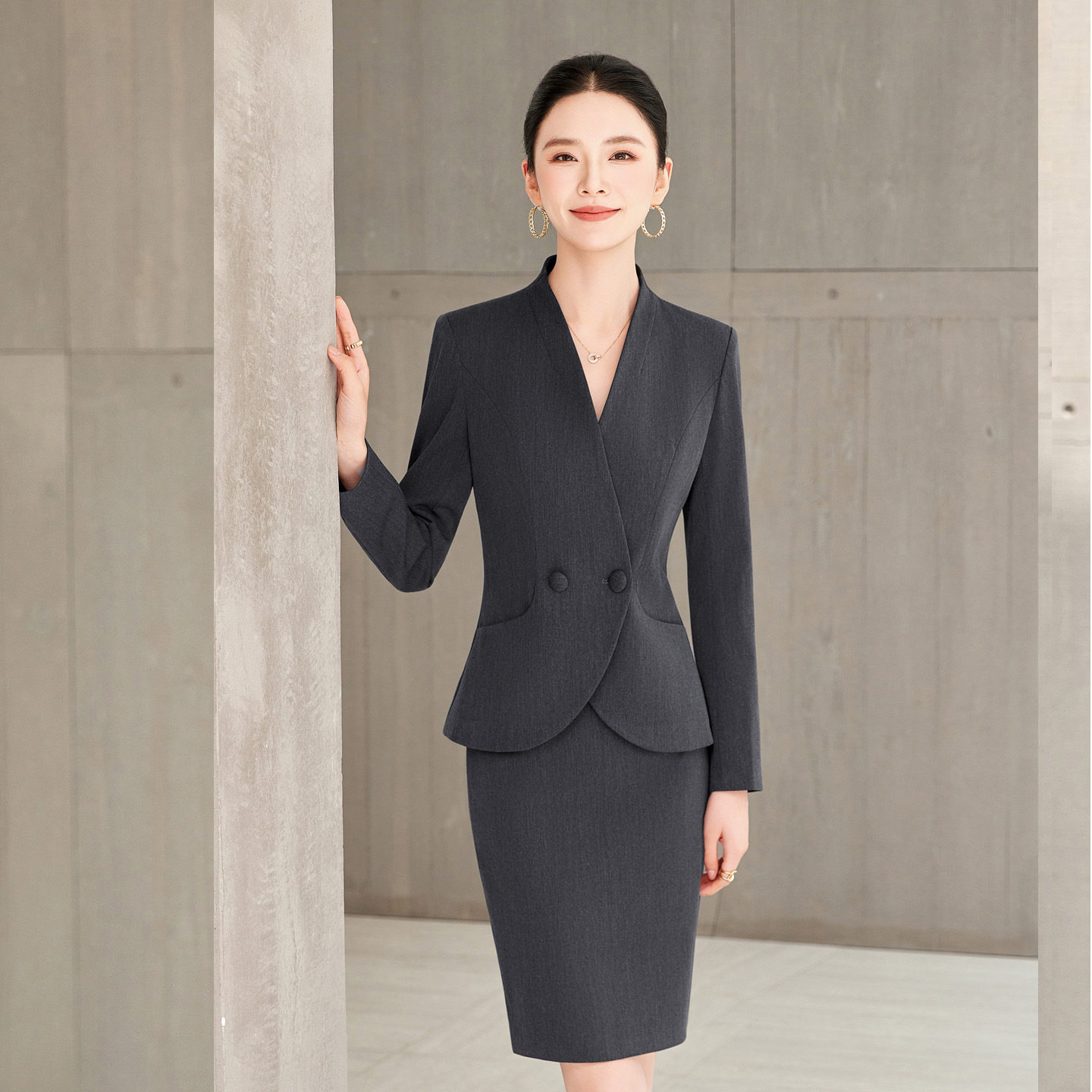新款职业女美容师前台工作服套装