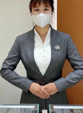 珠宝店工装2025新款周灰色春秋季长袖六西装西服职业套装福工作服