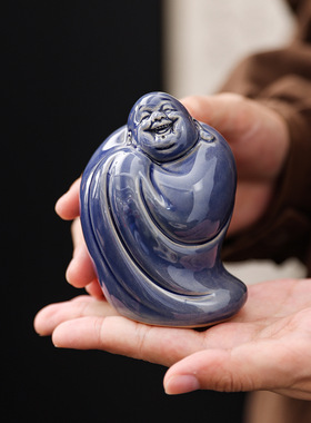 陶瓷欢喜弥勒茶佛宠摆件手工可养可爱茶玩茶艺家居装饰禅意