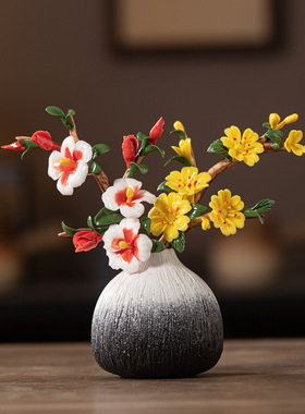 非遗手工瓷花仿真陶瓷花朵家居桌面装饰摆件桃花梅花花瓶插花花器