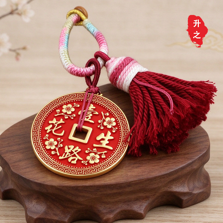 金属一鹿生花铜钱加厚梅花钱币朱砂花钱刻花八卦如意吊坠车挂