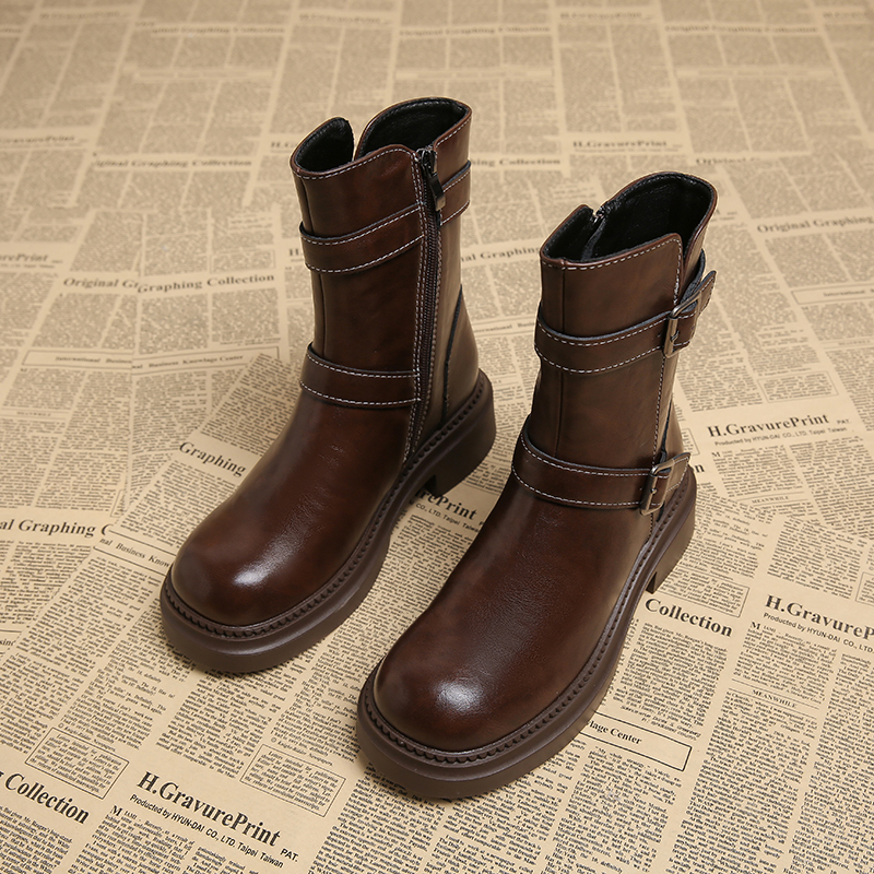 复古中筒皮带扣马丁靴