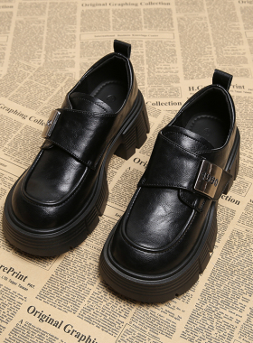 超软羊皮乐福鞋厚底增高深口单鞋女2026新款百搭复古学院jk鞋子女