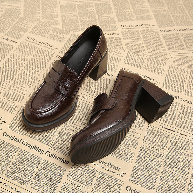 深口单鞋女真皮高跟静音软底不累脚小皮鞋英伦风复古厚底乐福鞋,女鞋,深口单鞋,淘宝优惠券,粉丝福利购,淘宝优惠卷