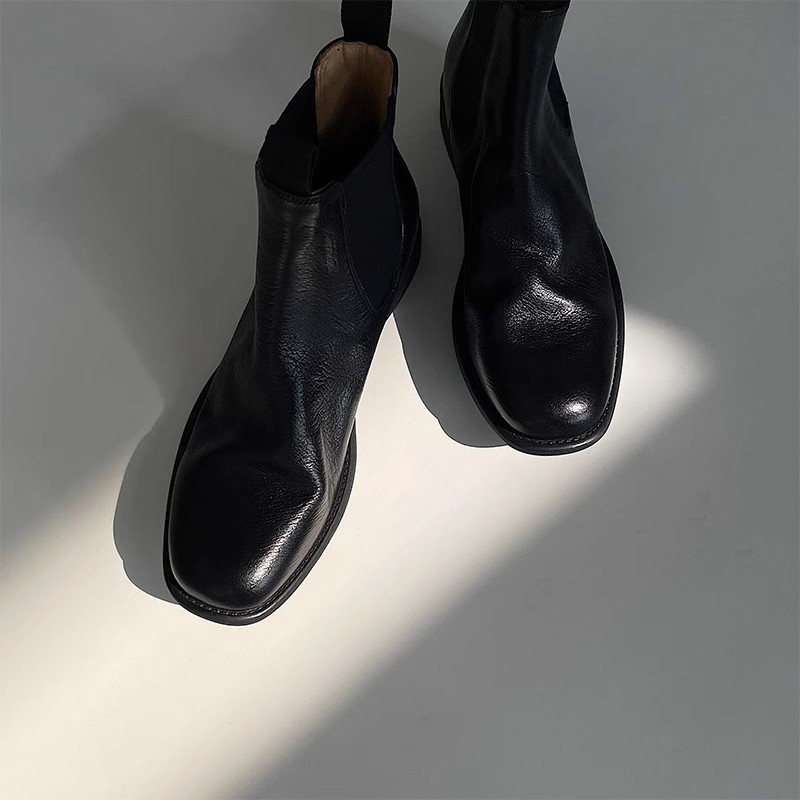 真皮复古切尔西靴秋冬棕色