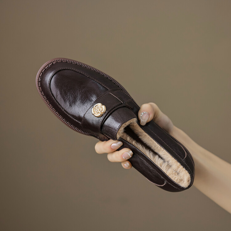 牛皮版~加绒小皮鞋棉鞋女