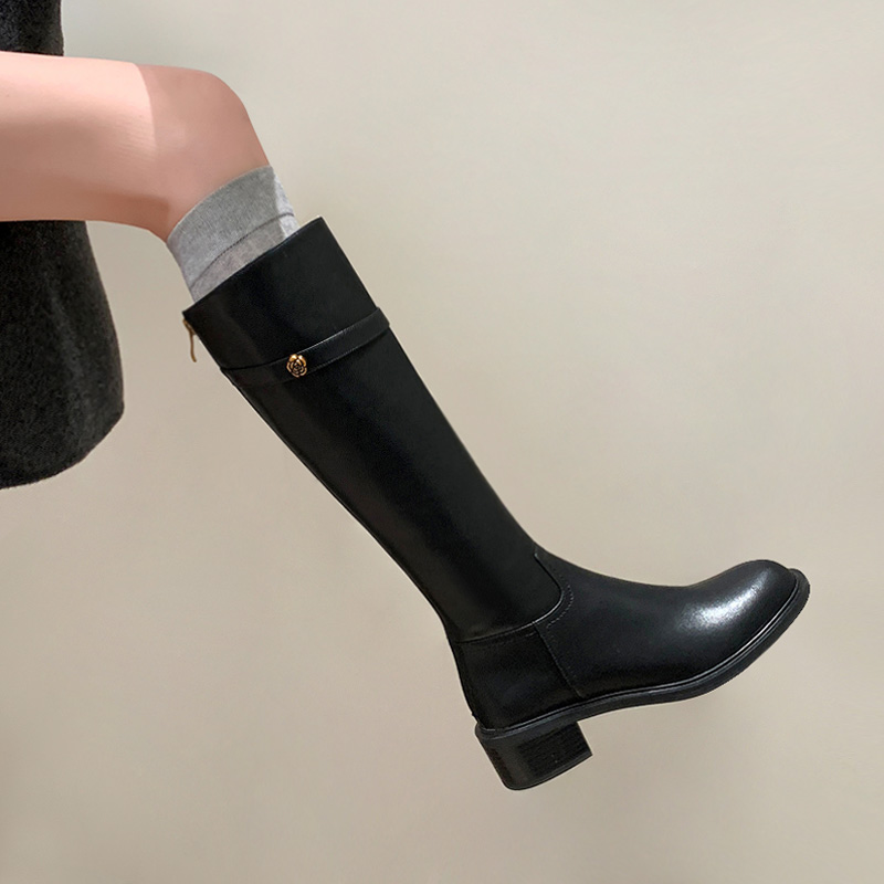 巨显瘦真皮长筒显瘦骑士靴女加绒