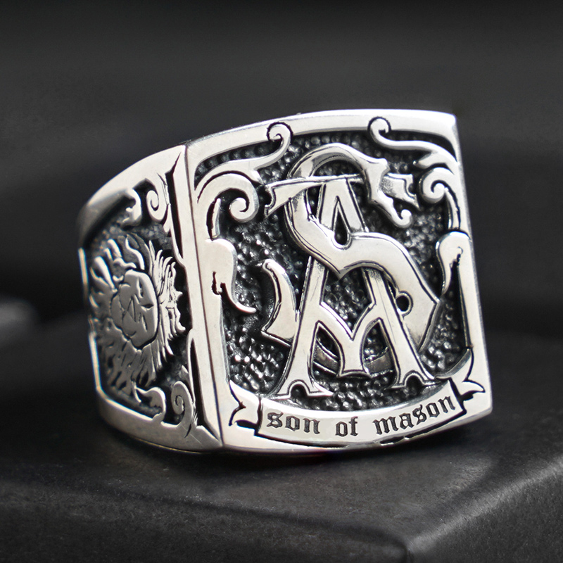 共济会stam银戒指潮男