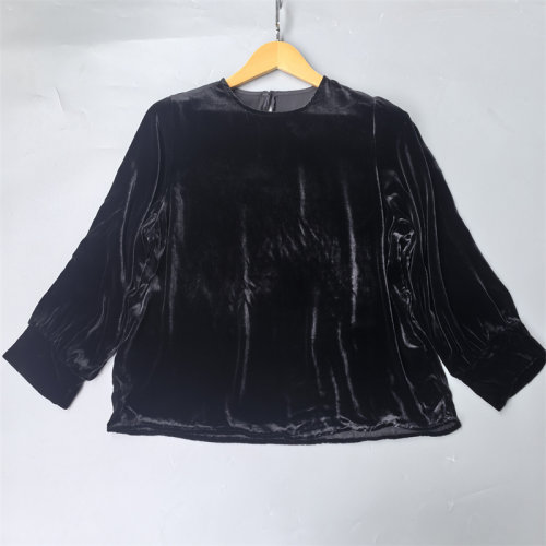 新品捡漏高奢洋气款100真丝丝绒上衣女长袖打底圆领宽松显瘦t外穿