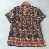 女中老年桑蚕丝短袖 新 高奢印花重磅真丝素绉缎衬衫 气质上衣好货