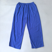 蓝色提花100%真丝绢纺透气舒服女休闲裤 全松紧百搭宽松桑蚕丝裤 新