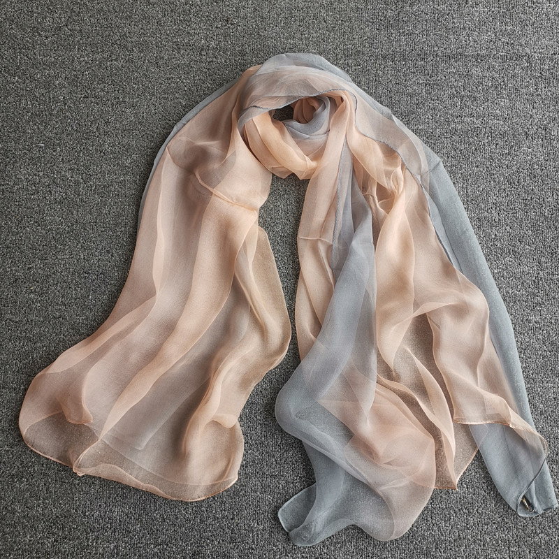 渐变色丝巾长款真丝桑蚕丝