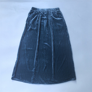 高端A字版包臀裙 柔软奢华100%真丝丝绒半身裙口袋女纯色全松紧新