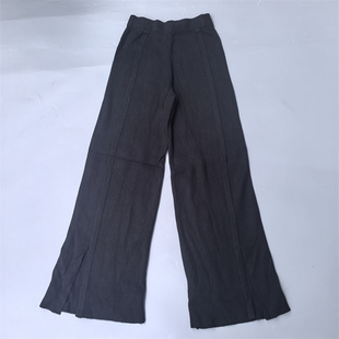 直筒裤 弹力柔软百搭针织阔版 高腰针织桑蚕丝羊绒脚开叉款 高奢女裤