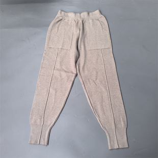 高奢丝羊绒毛线针织裤女高腰束脚哈伦裤冬季保暖显瘦长裤口袋款新