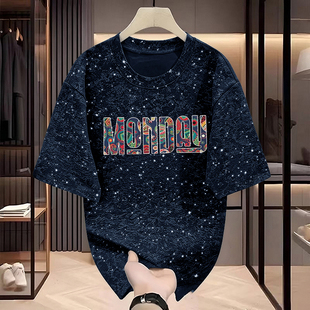 T恤男潮流宽松休闲百搭正肩半袖 重磅扎染满天星短袖 上衣 大码 夏季