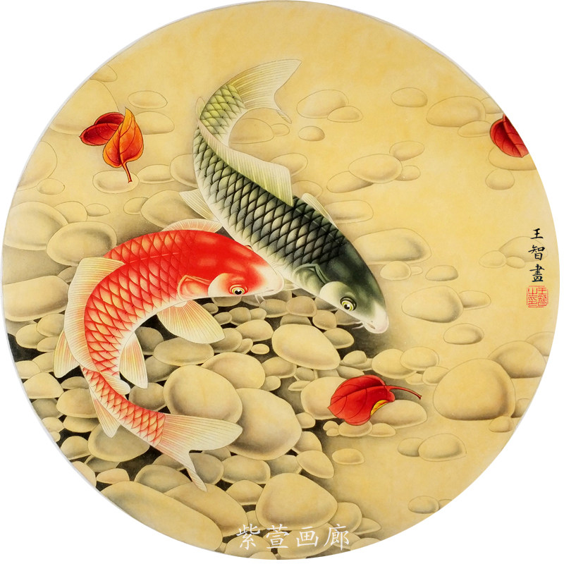 工笔花鸟画手绘熟宣白描底稿红叶鲤鱼可直接上色国画字画临摹线描