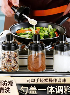 调味罐勺盖一体调料分装瓶子家用玻璃盐罐厨房轻奢调料盒组合套装