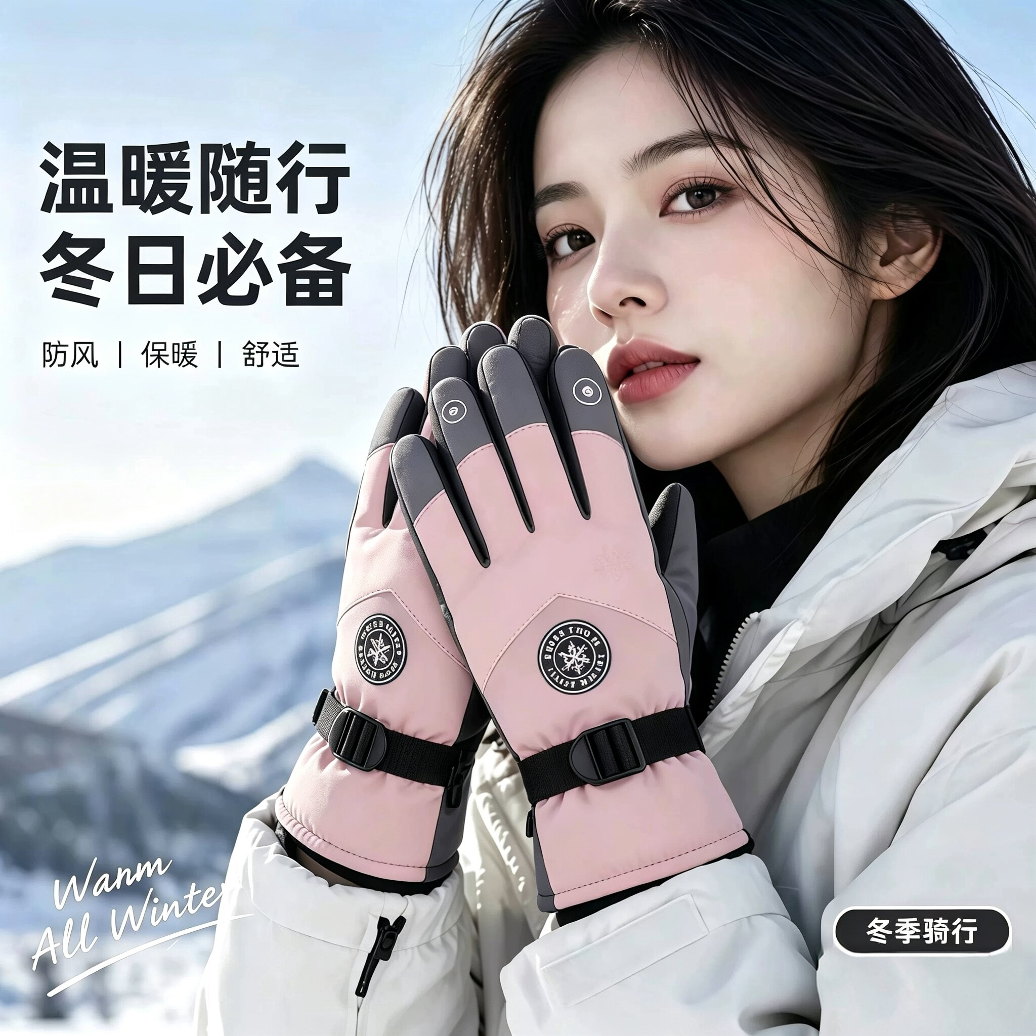 冬季加厚防水防风触屏骑行手套
