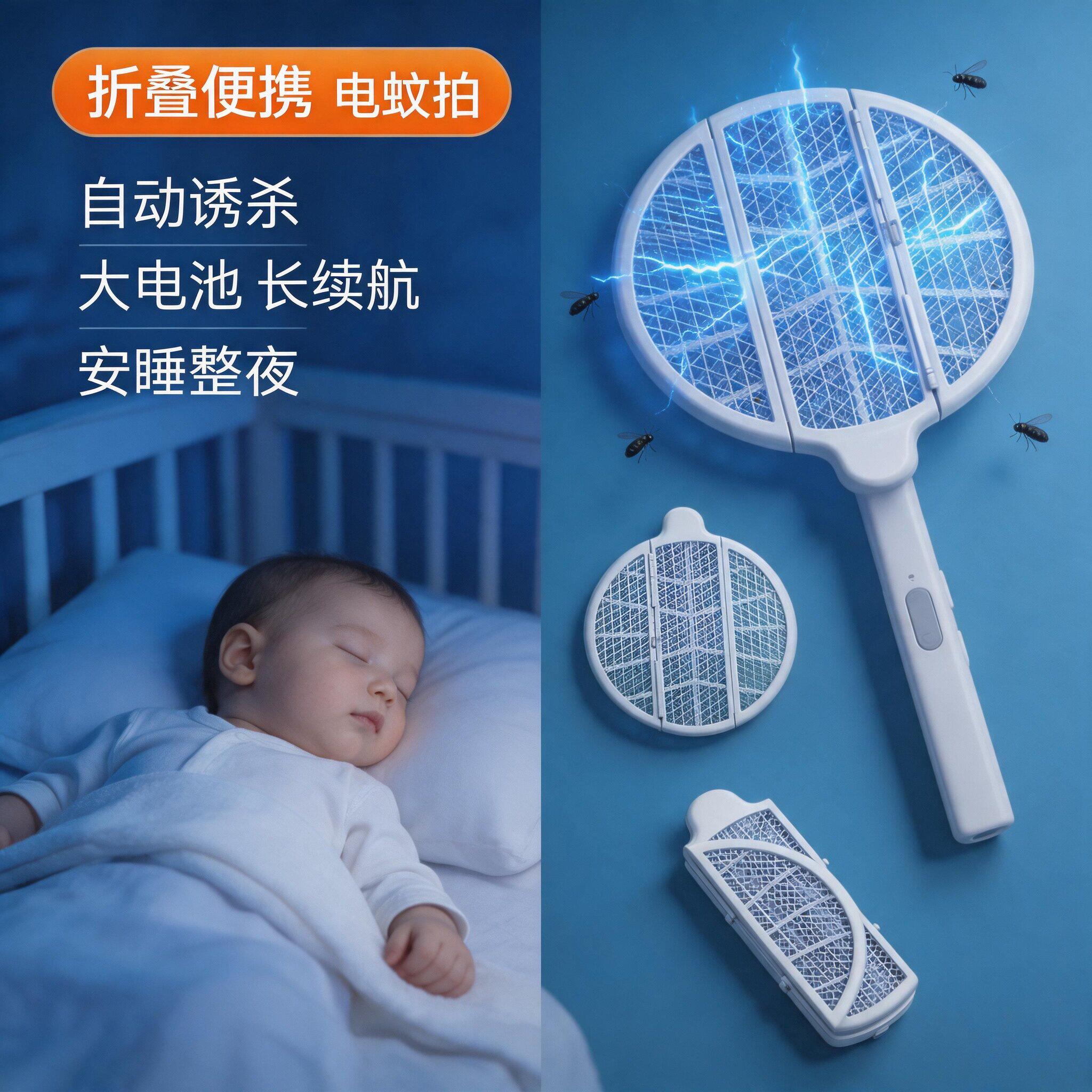 可折叠电蚊拍便携户外露营灭蚊灯家用折叠方便充电强力诱蚊迷你