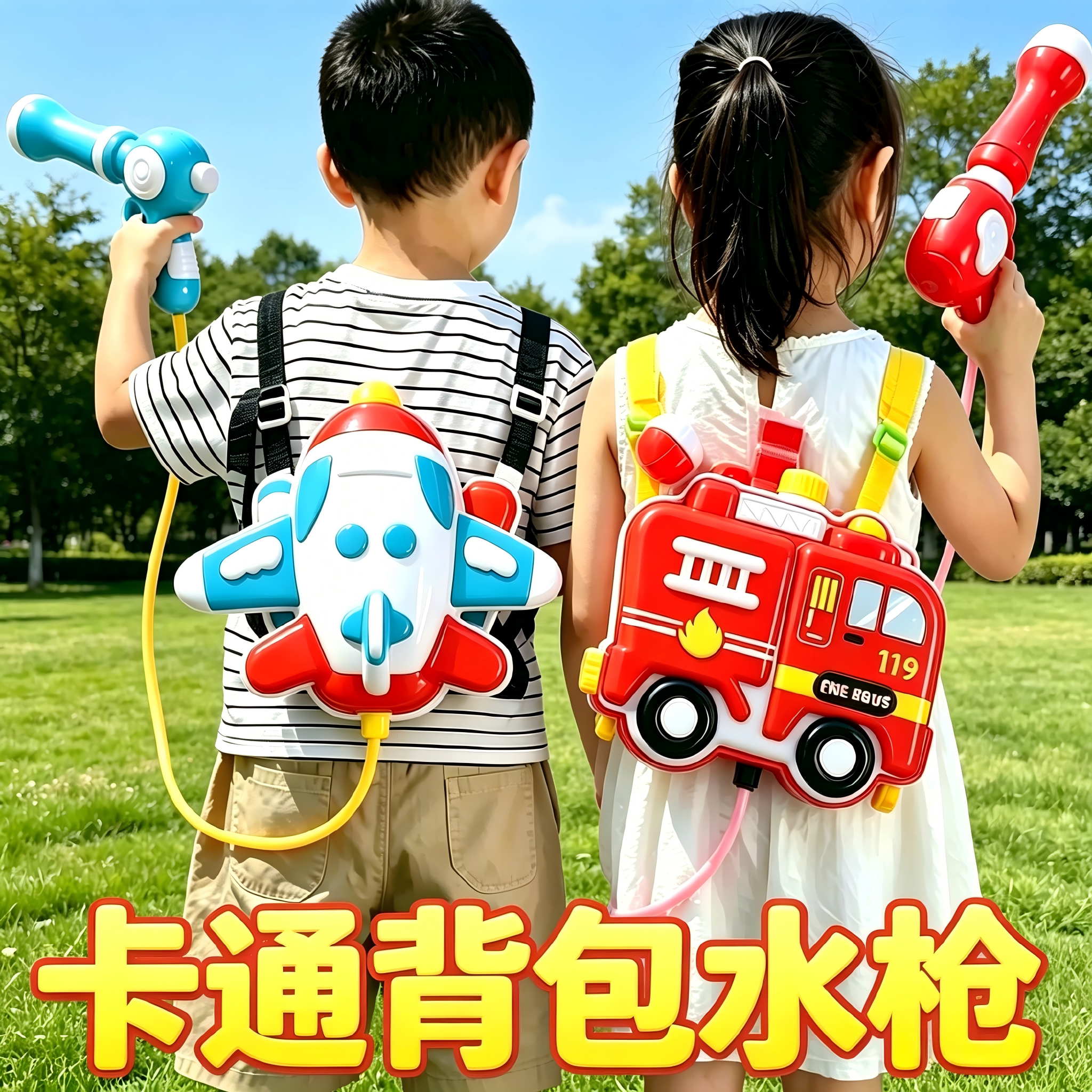 背包水枪儿童玩具抽拉式大容量喷水书包戏水滋呲水枪男女孩泼水节
