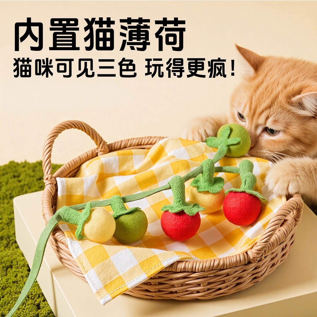 新款番茄逗猫棒耐咬猫咪玩具自嗨解闷带铃铛猫玩具猫咪用品逗猫球