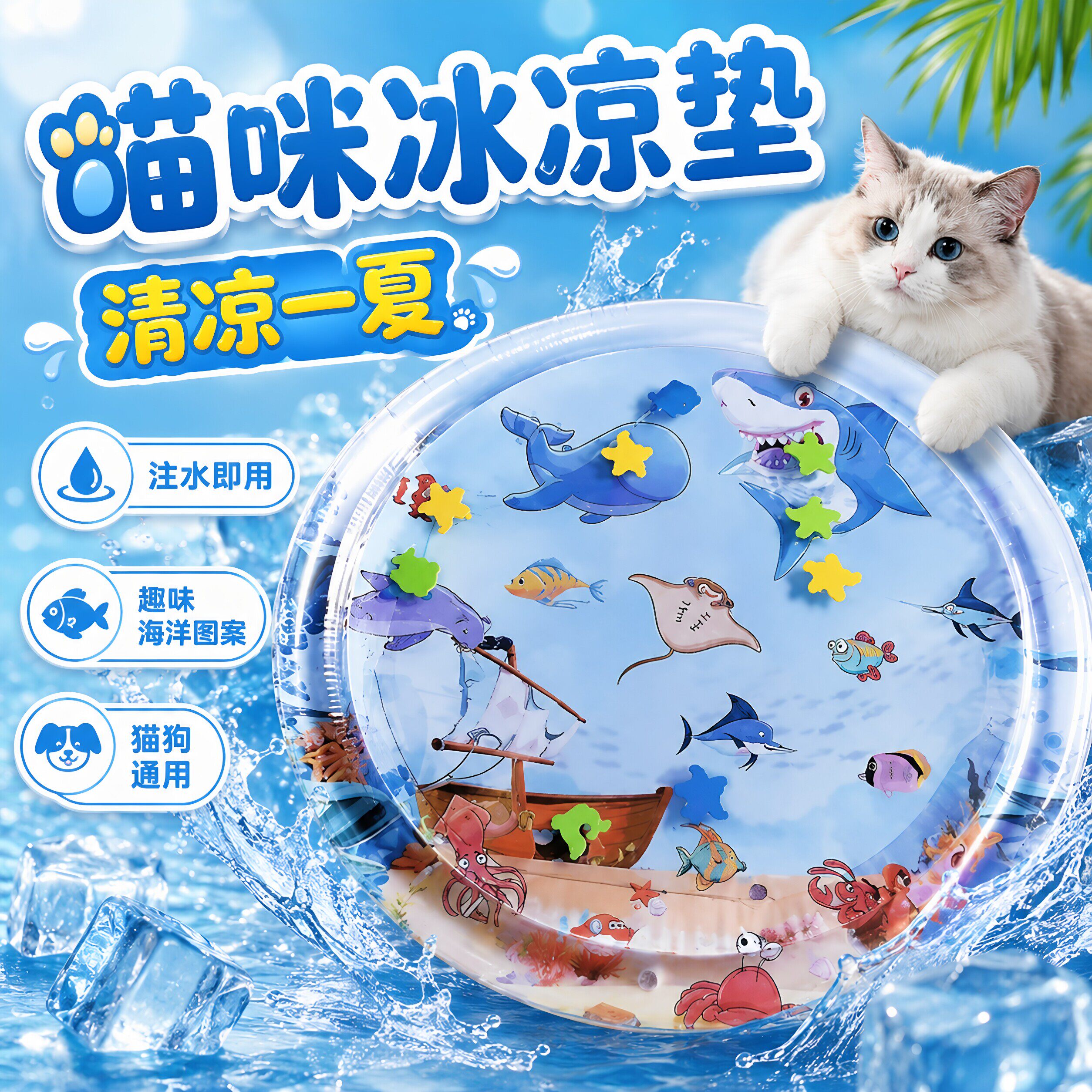 宠物注水冰垫夏日宠物窝猫咪窝狗窝水床降暑纳凉冰窝宠物玩具水垫图片
