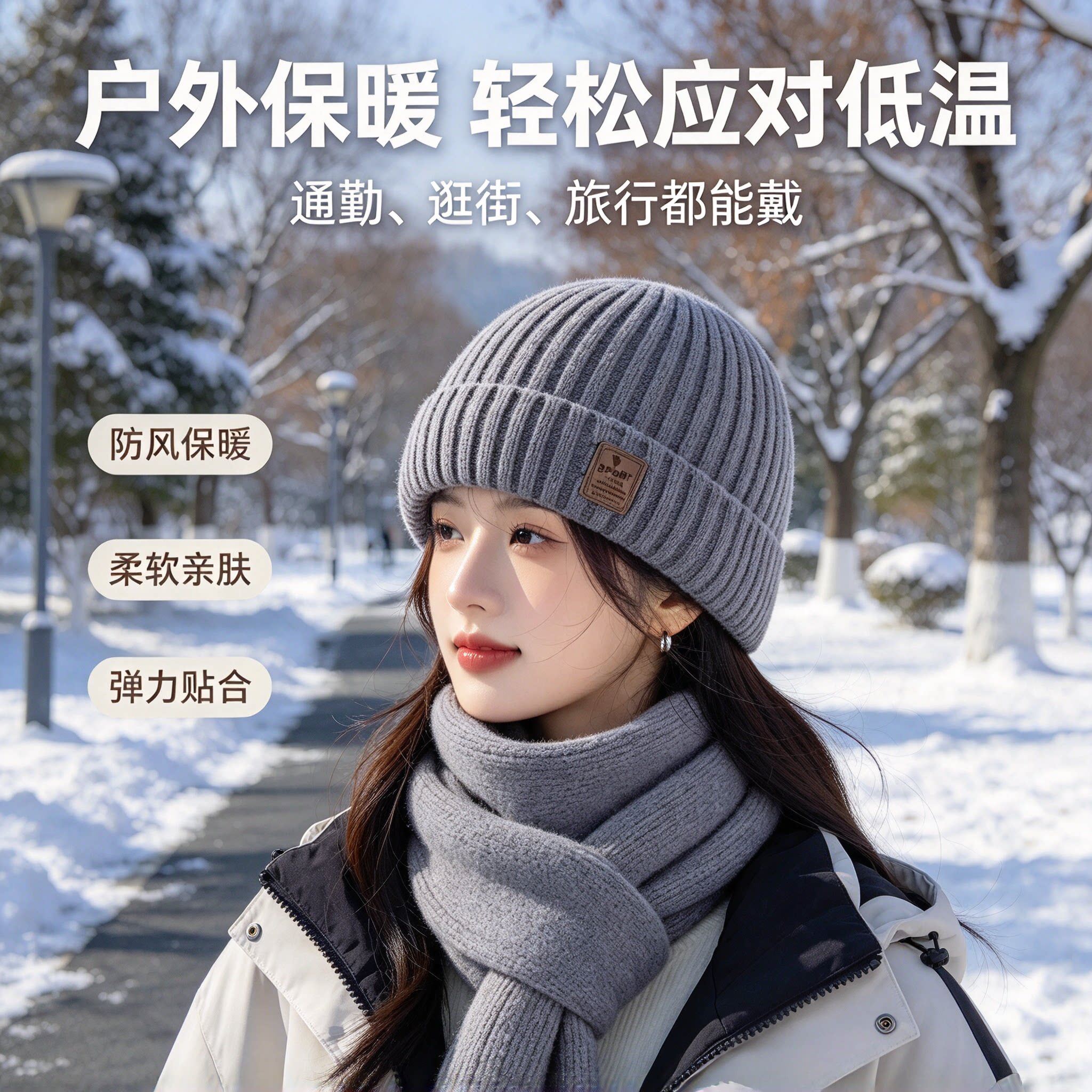 男士加绒护耳保暖毛线帽
