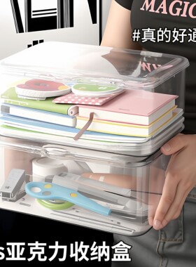 亚克力桌面收纳盒透明防尘整理盒化妆品卧室宿舍办公室带盖杂物盒
