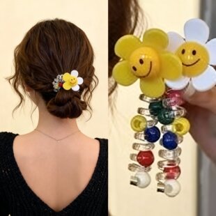 遇见太阳花!泡泡辫电话线发圈!甜美可爱编发头绳马尾旅行发卡