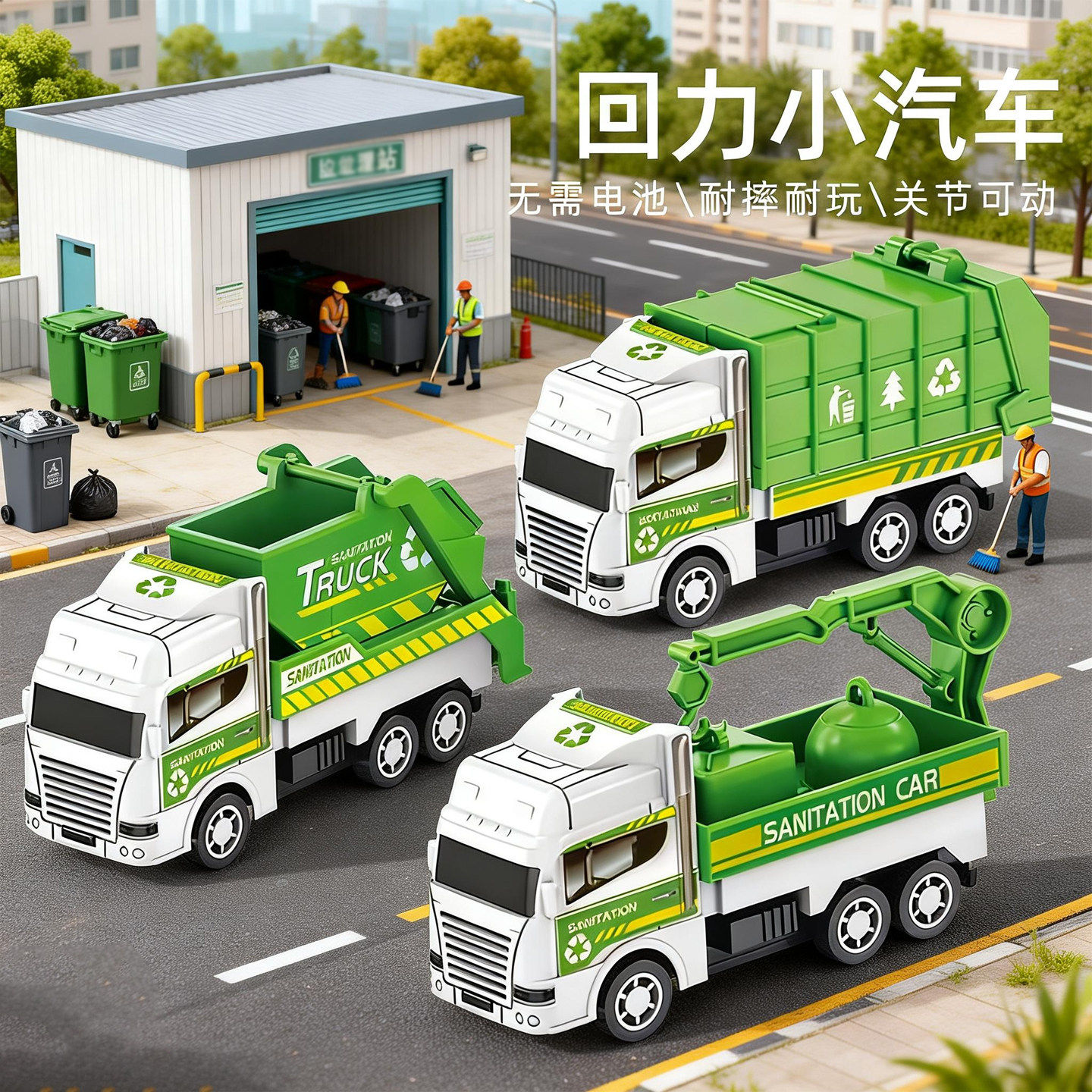 城市环卫车儿童玩具车惯性回力小汽车工程车益智创意迷你惯性车