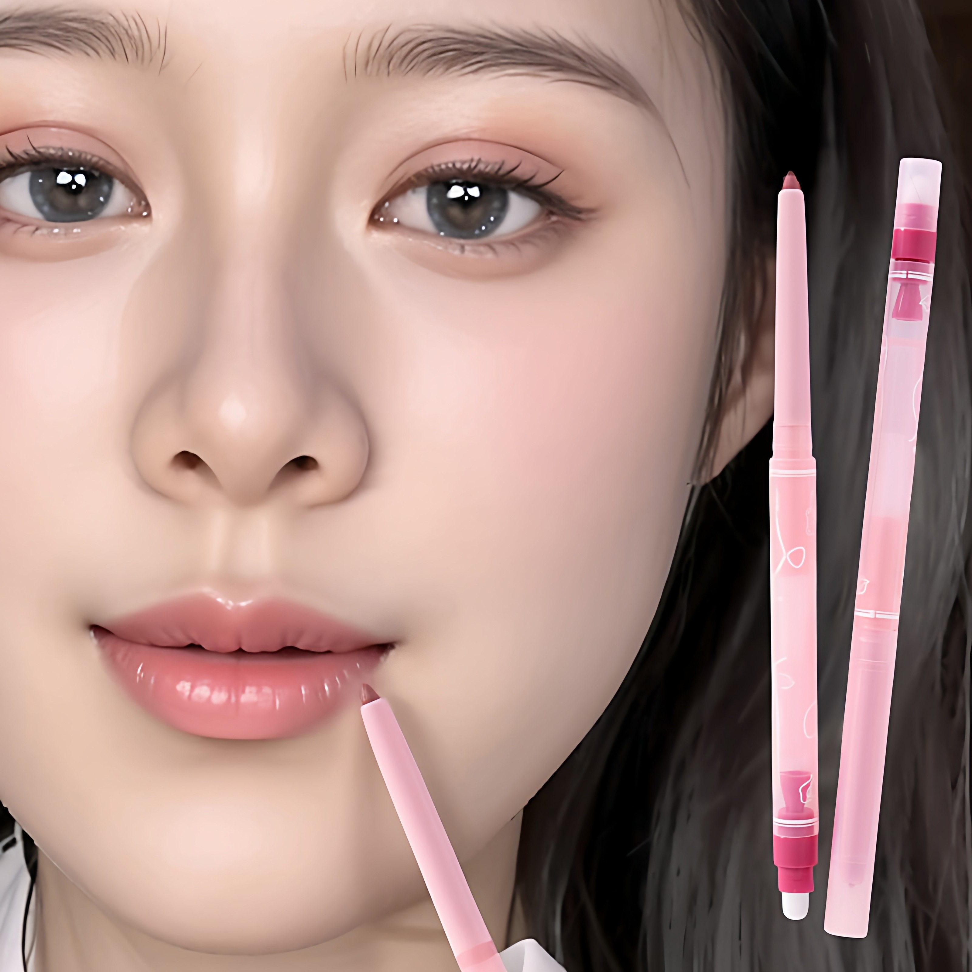 雾嘟嘟唇线笔细腻丝滑勾勒唇型自带唇刷双头两用削笔刀唇线笔