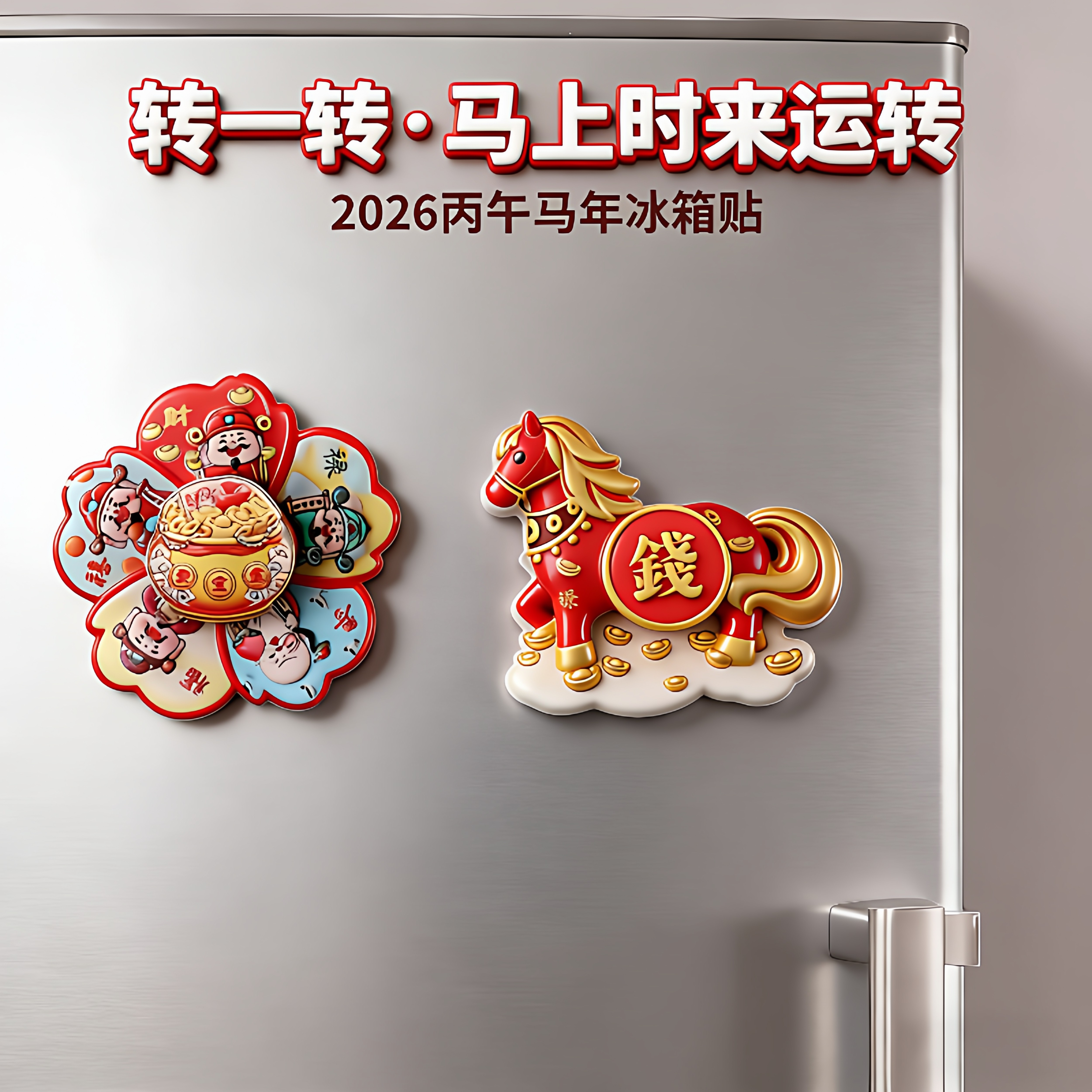 马上转钱磁吸冰箱贴 卡通可爱旋转冰箱贴招财纳福树脂治愈装饰贴