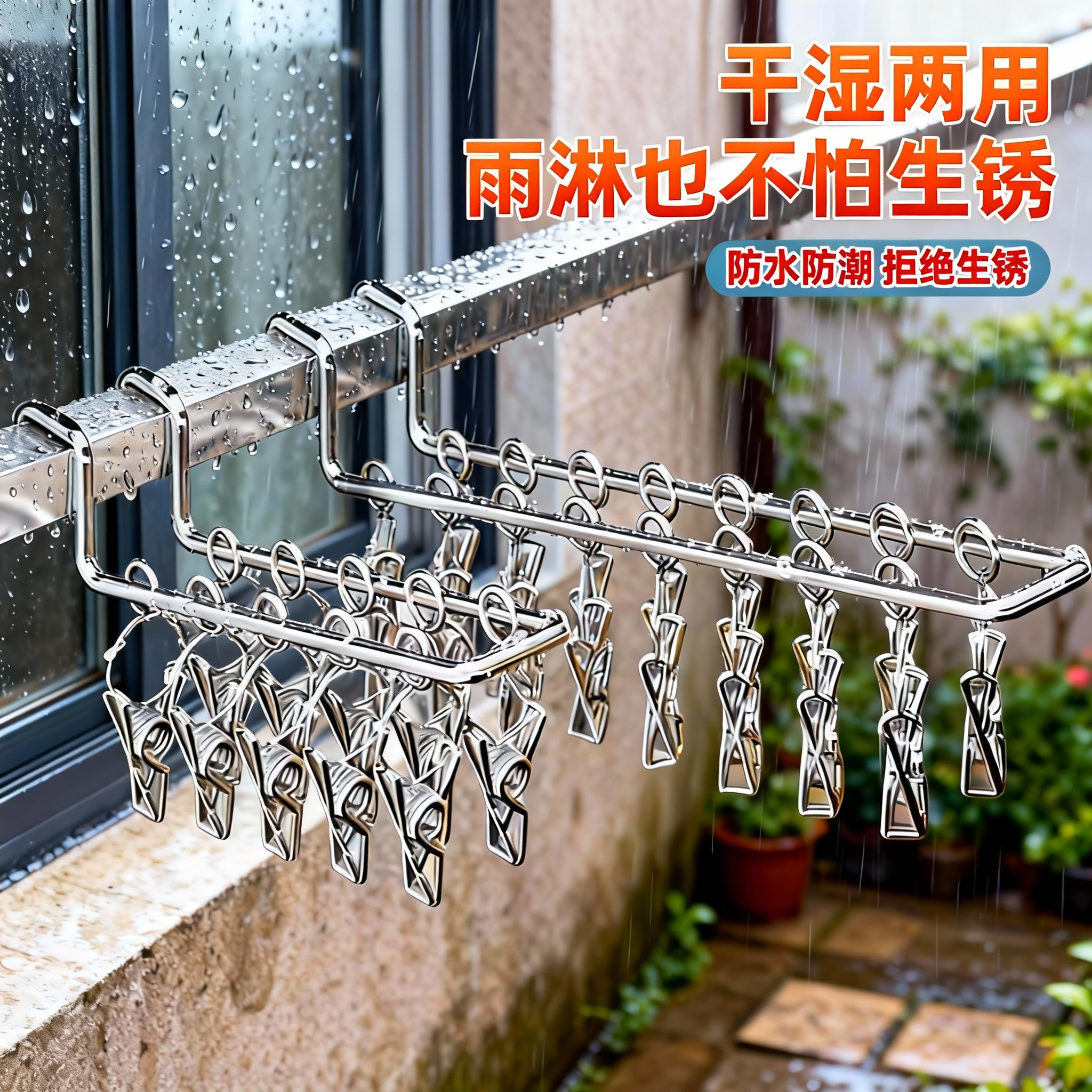 不锈钢晾衣架夹子阳台窗户晒袜防盗网窗外免打孔内衣内裤晾晒神器,收纳整理,小型晾晒架,淘宝优惠券,粉丝福利购,淘宝优惠卷