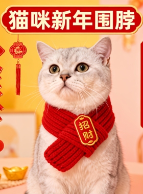 猫咪围脖小狗可爱项圈毛线宠物围巾围兜狗狗保暖配饰红色喜庆新年