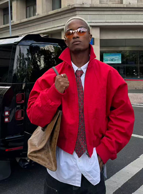 STEEPC 新款红色夹克外套男女同款宽松休闲百搭上衣