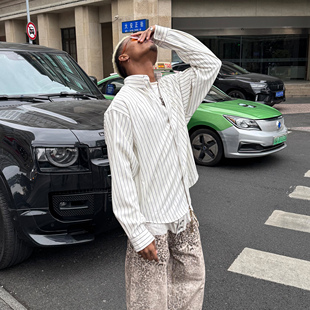 STEEPC 条纹混纺抗皱休闲宽松翻领衬衫