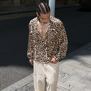 丝绸质感 衬衫 豹纹boxy短宽版 开衫 型烫珠猫眼石扣长袖 STEEPC