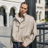 STEEPC 卡其色格纹短宽休闲夹克外套