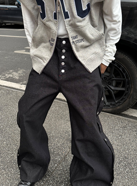 STEEPC 经典排扣门襟侧边气眼弯刀廓形原牛仔长裤