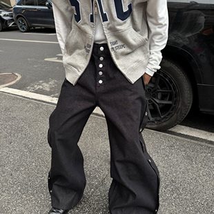 STEEPC 经典排扣门襟侧边气眼弯刀廓形原牛仔长裤