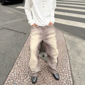 STEEPC 竹节纹理灯芯绒水洗铆钉宽松直筒休闲长裤