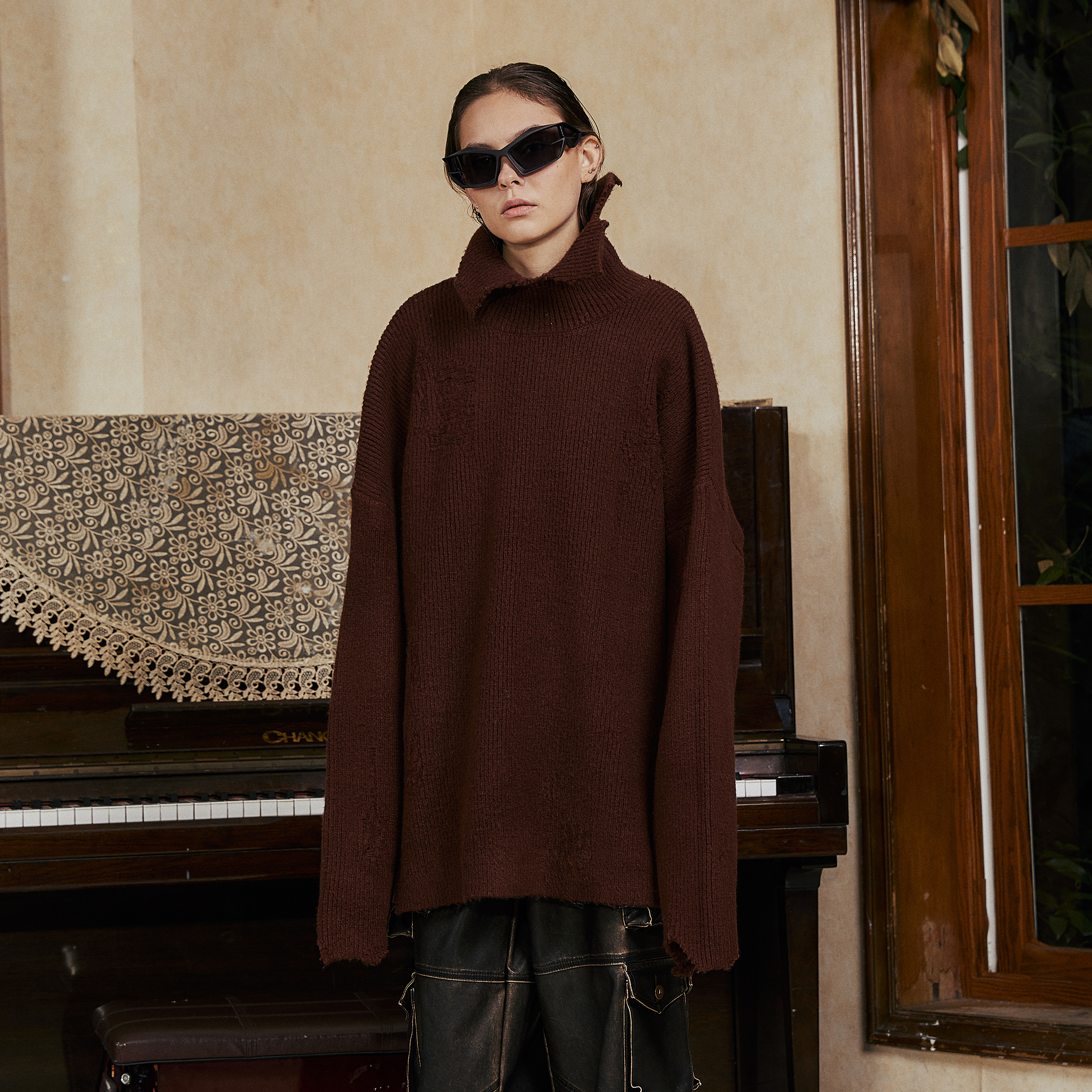 STEEPC高龄羊毛立领棕红色