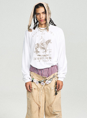 STEEPC 朱志鑫同款 薄柔面料*旷野短宽松无缝下摆长袖t恤