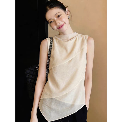 法式气质高级感无袖衬衫上衣女不规则优雅风显瘦背心衬衣夏季新款