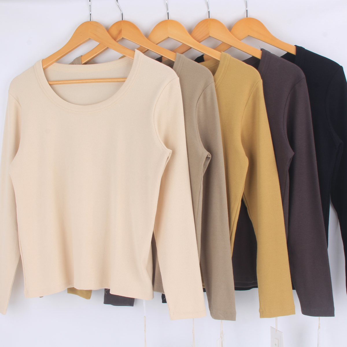 春秋季女装长袖T恤水滴领打底衫针织洋气通勤OL显瘦简约基础纯色